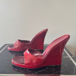 Casadei Glossy Red Wedge Sandals Mules 8.5